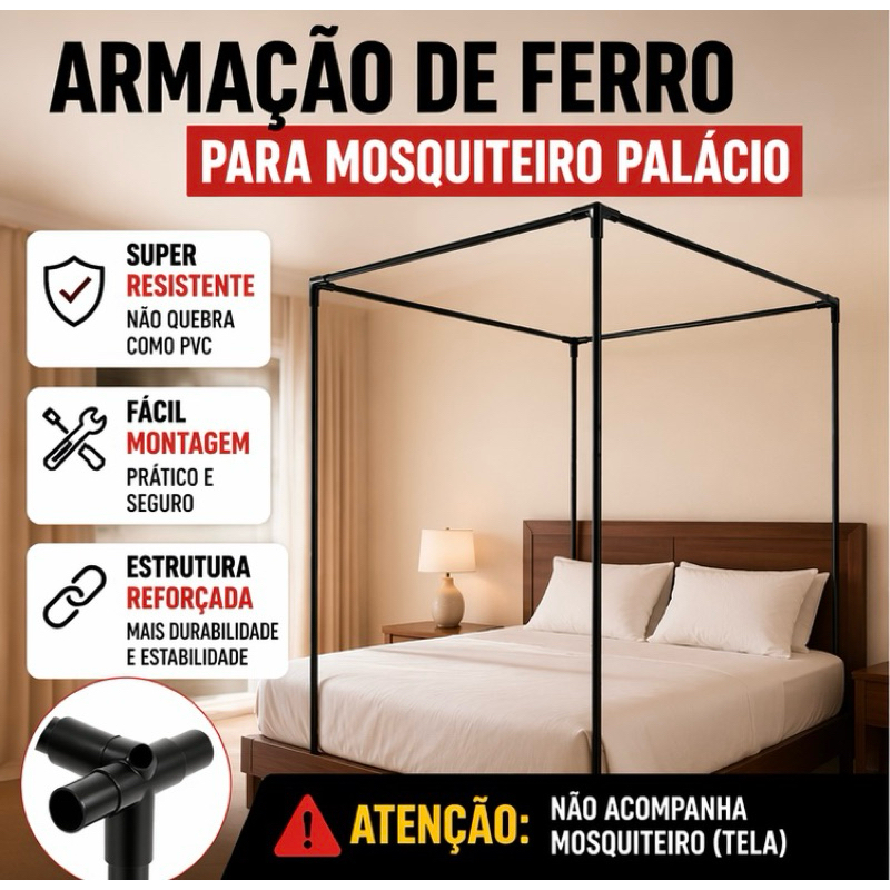 Suporte Mosquiteiro Palácio Ferro Reforçado Alta Durabilidade Sem Tela Estrutura Branca 2x2m Armação