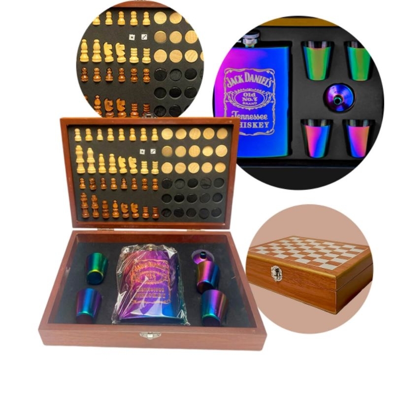 Kit Jogo de Xadrez e Dama com Cantil Inox com Garantia e Frete
