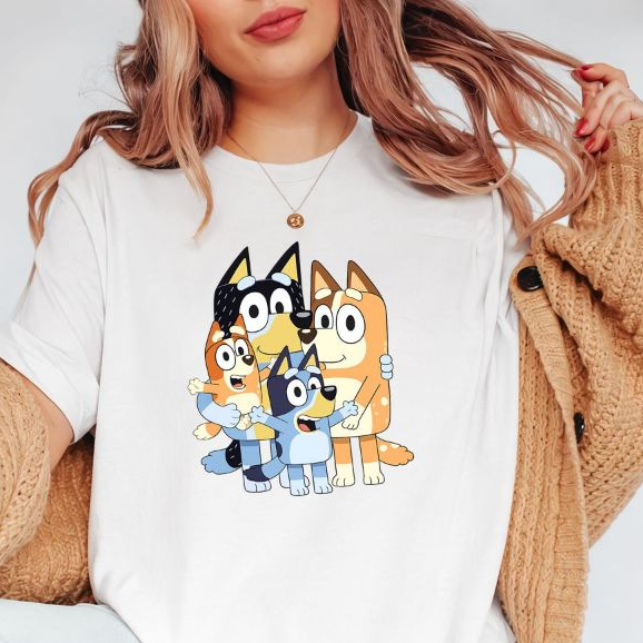 Camiseta Camisa Blusa Feminina 100%Algodão Blue e Bingo Casuais, Elegantes e Confortáveis Família
