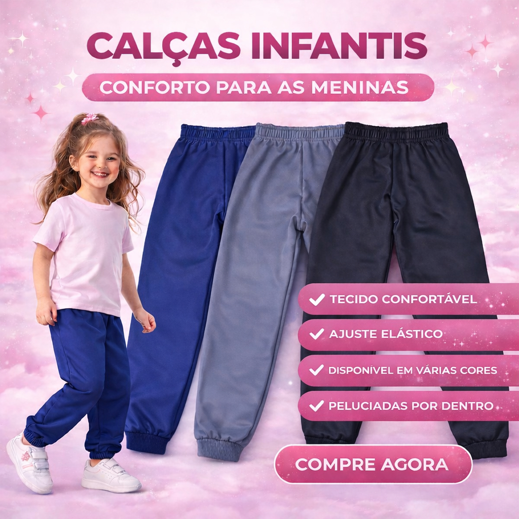 Calça Jogger Infantil e Juvenil Feminina Flanelada Por Dentro 4 ao 16