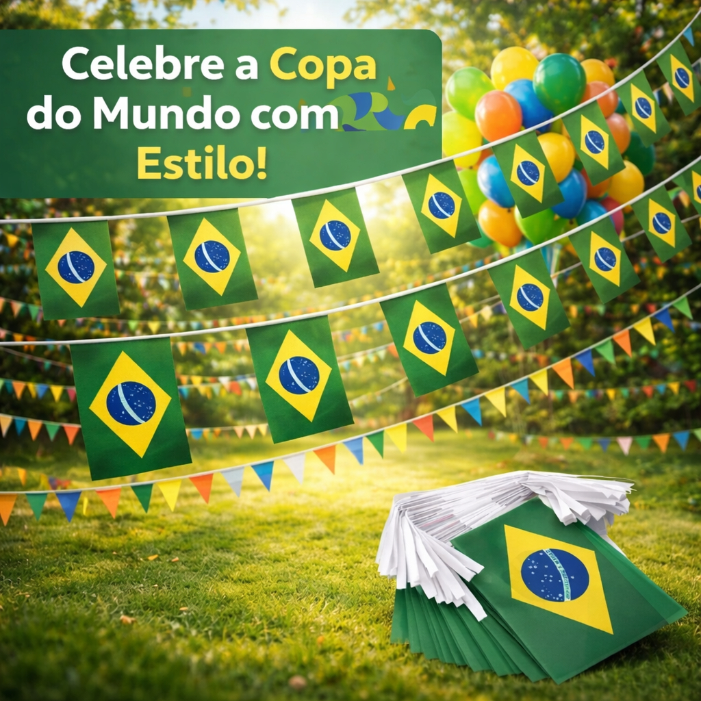 Bandeirinhas do Brasil Copa do Mundo 2026 Varal de Bandeiras - 20 Bandeirinhas -10 Metros Cada Varal