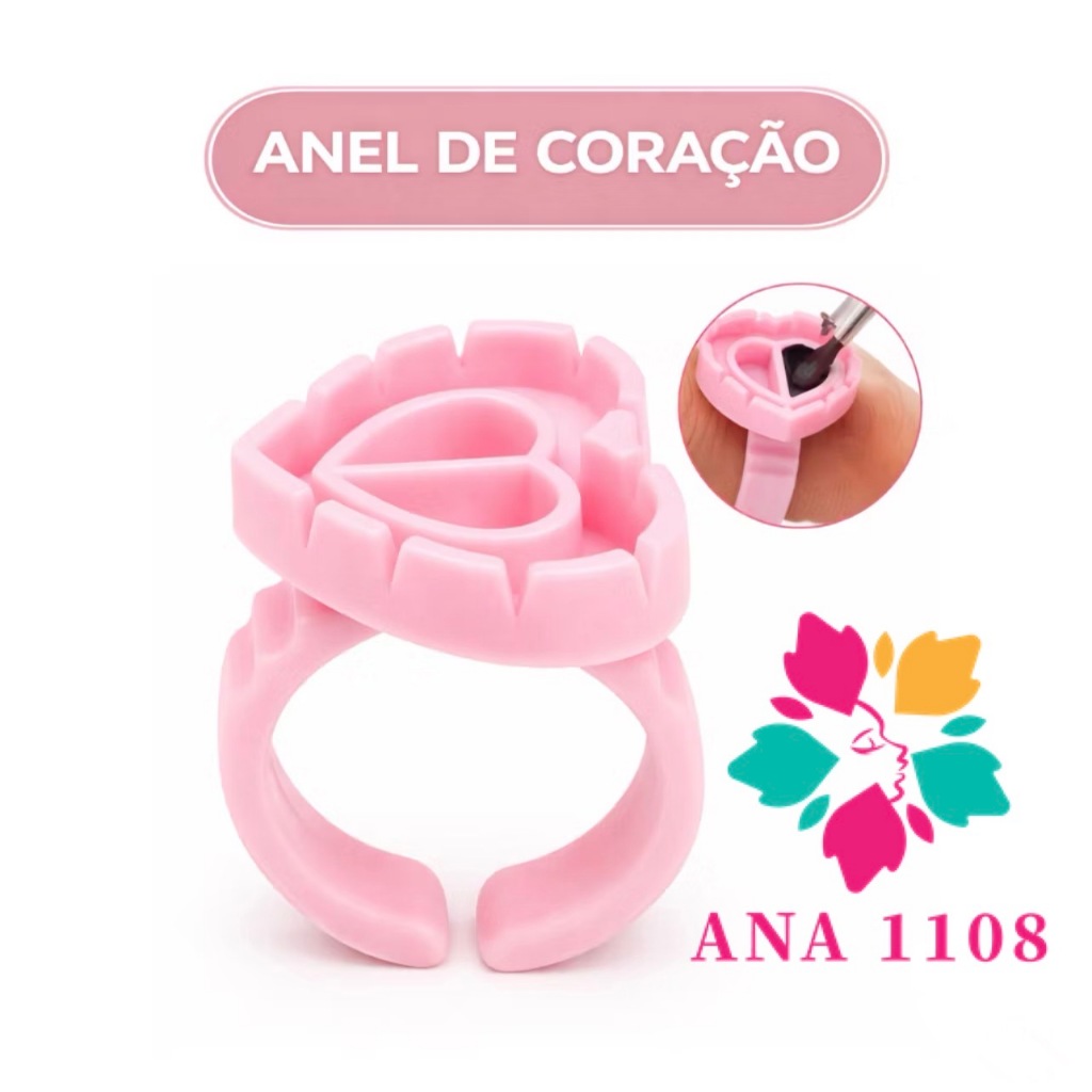 ANA 1108 Kit Anel Batoque Coração Descartável Cola Micropigmentação Henna Cílios Sobrancelhas-XG 90