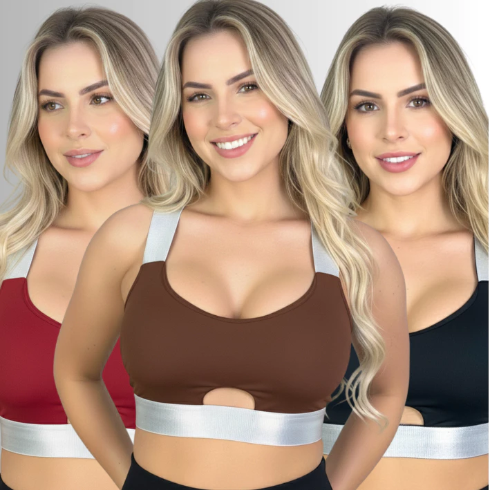 Kit 3 Top Feminino Bojo Removível Elástico Reforçado Roupa Academia Feminina — imagem 1