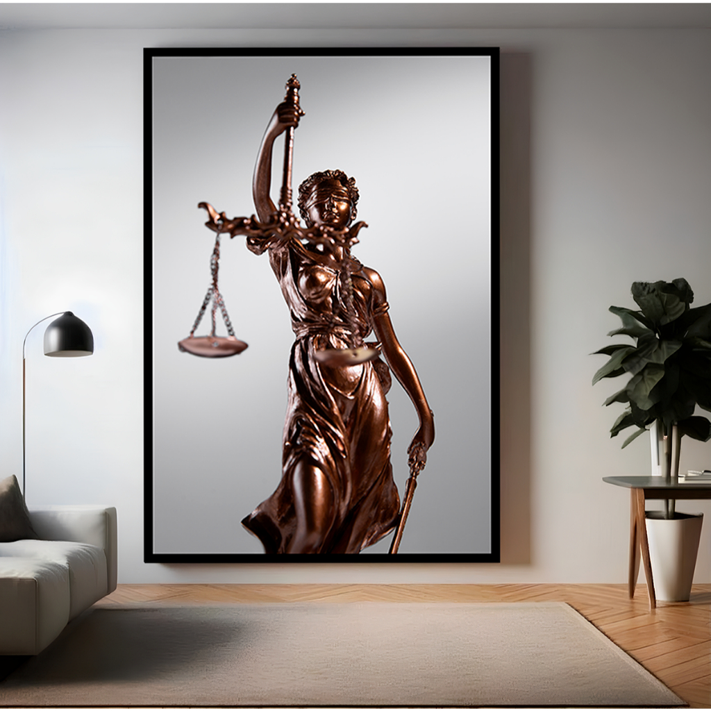 Quadro Decorativo Estátua Bronze Direito Advocacia Motivacional Têmis Sala Quarto Escritório