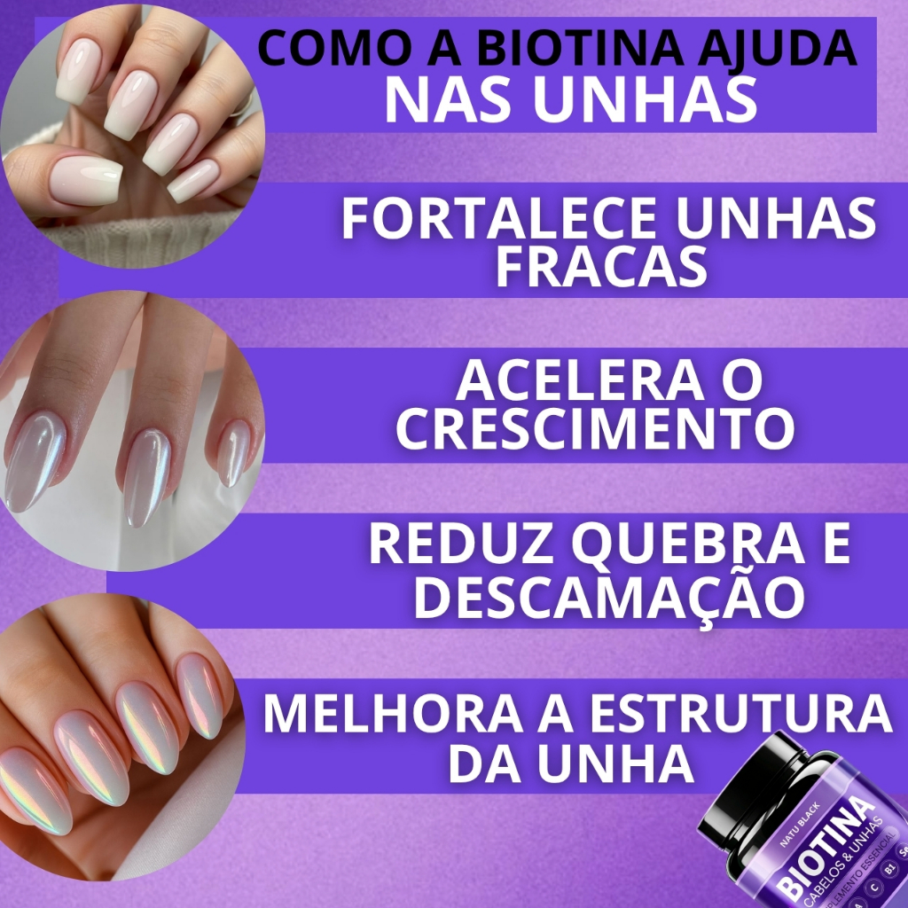 Biotina Original 100% Pura Crescimento Capilar Cabelo Sem Queda Unhas Fortes com Ácido Hialurônico — imagem 2 de 2