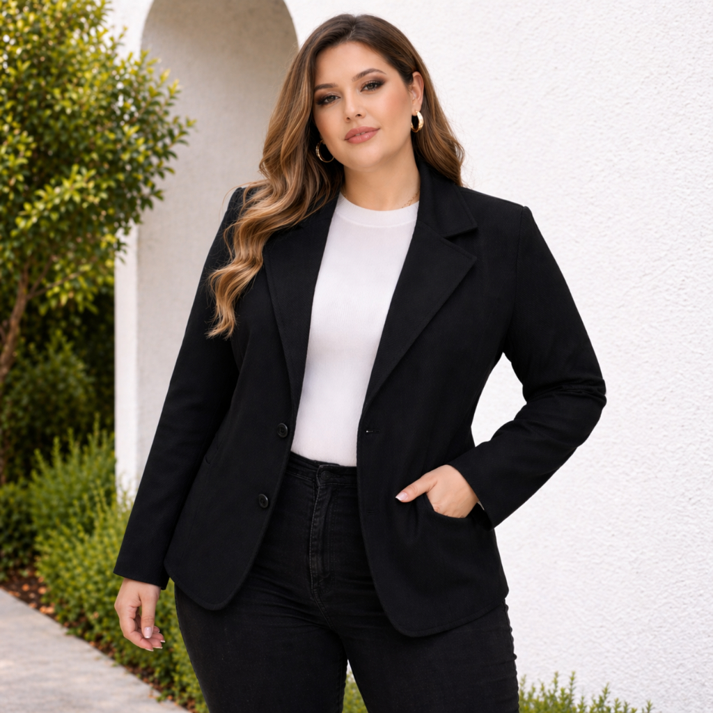 Blazer Feminino em Jacquard (Plus size) moda fashion