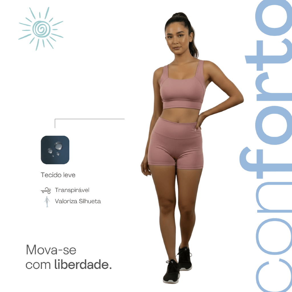 Conjunto Academia Feminino BERMUDACintura Alta e Top Fitness Suplex básico cores diversas