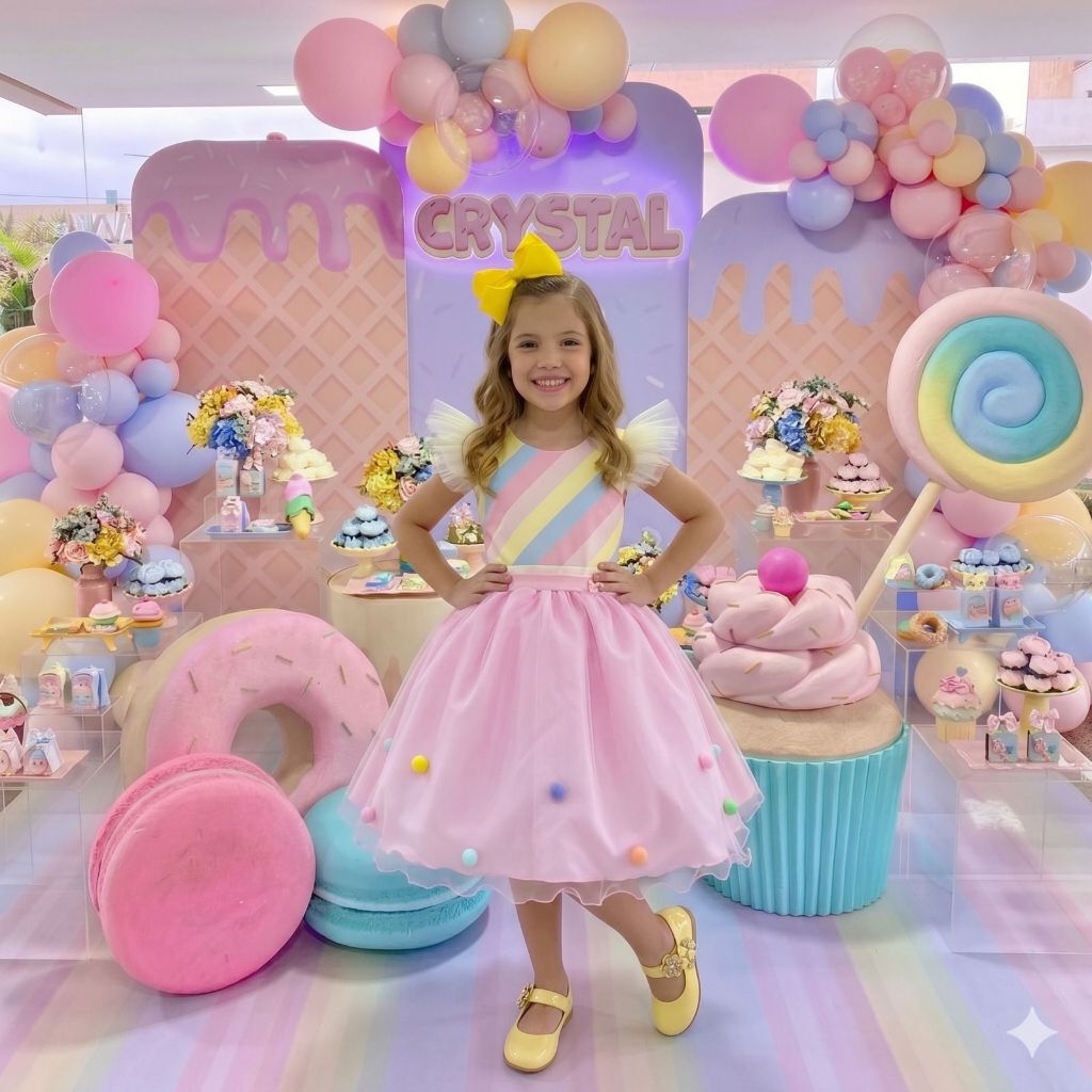 Vestido infantil Mini Miss Temático Unicornio - Colorido - Arco Iris Festa Elegância