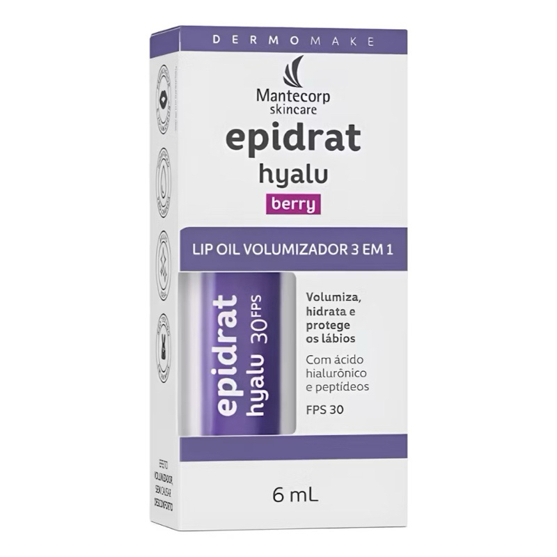Hidratante Labial Volumizador Mantecorp Skincare Epidrat Hyalu Lip Oil Fps30 6Ml Berry