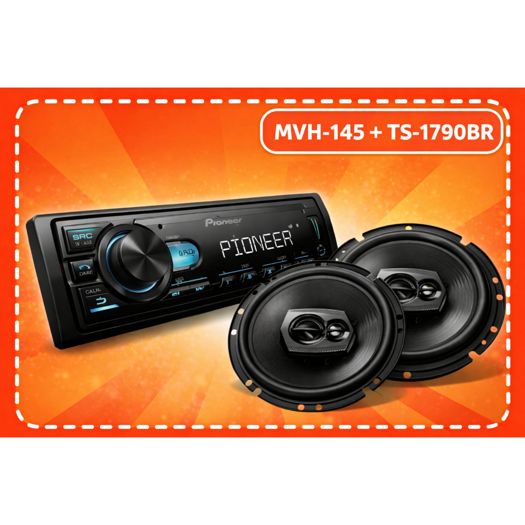 Aparelho Pioneer MVH-145BR + Alto Falante 3 Vias Pioneer TS-1790BR