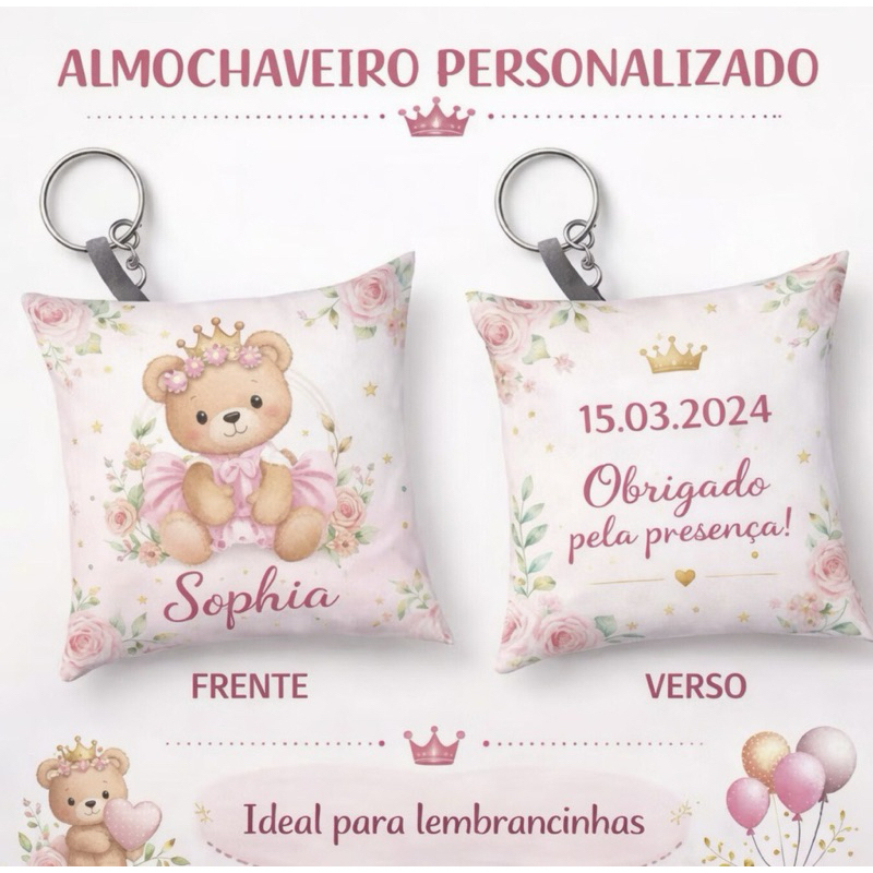 Almochaveiro Ursinha Princesa Personalizado Nome Lembrancinha Infantil Menina Delicada