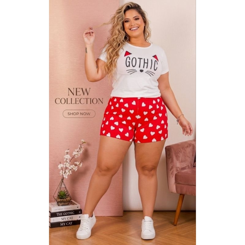 Conjunto Plus Size Feminino Baby doll Plus size Pijamas Femininos blusa feminina e short doll roupas para dormir