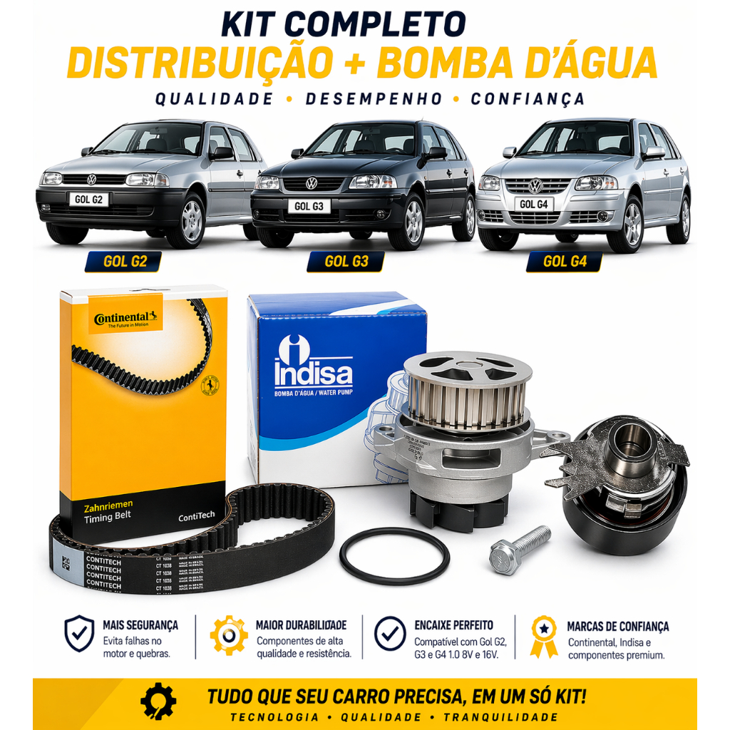 Kit Correia Dentada Gol G2 G3 G4 G5 Fox Voyage Polo Saveiro 1.0 1.6 Tensor e Bomba D'água