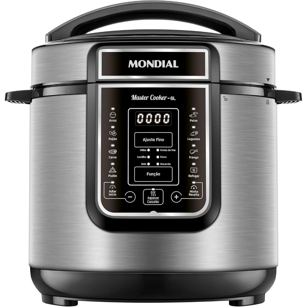 Panela de Pressão MONDIAL Elétrica Digital 6L, Preto/Inox, 1000W, 220V - PE-60-6L-I
