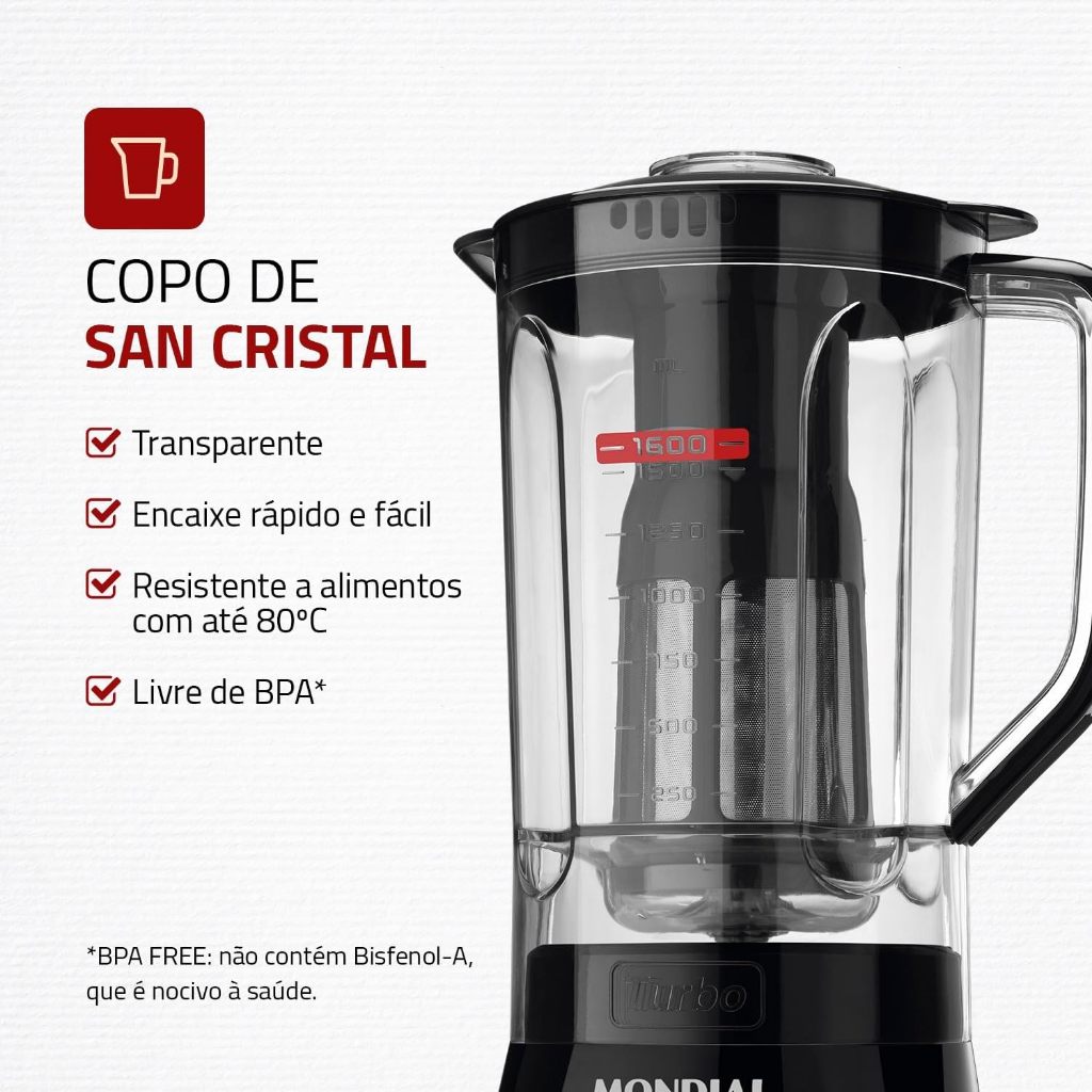 Liquidificador Turbo Power, MONDIAL, Preto, 550W, 110V - L-99 FB · foto 2