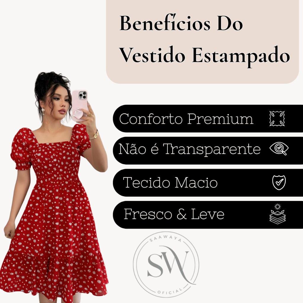 Vestido Midi Estampado Feminino Soltinho com Elastex Confortável Modelador Festa Evangélico M, G, GG, G1 Plus Size — imagem 2 de 2