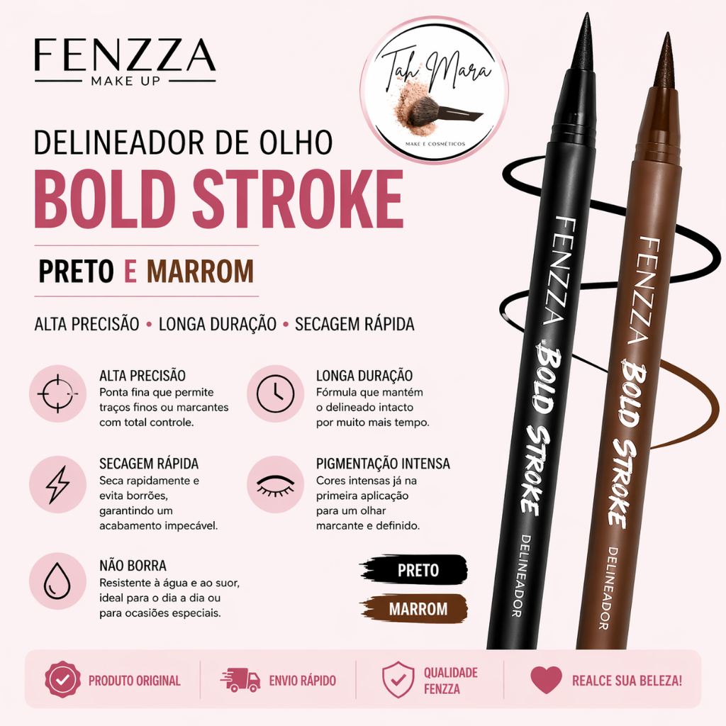 Delineador de olhos Fenzza Bold Stroke Preto e Marrom Longa Duração Secagem Rápida á prova d' água