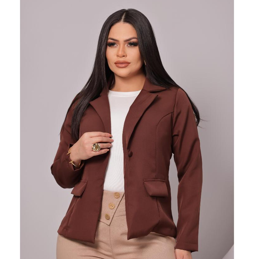 Blazer Feminino Social Terninho Tipo Paletó no Tecido Alfaiataria Premium Moda Inverno Outono