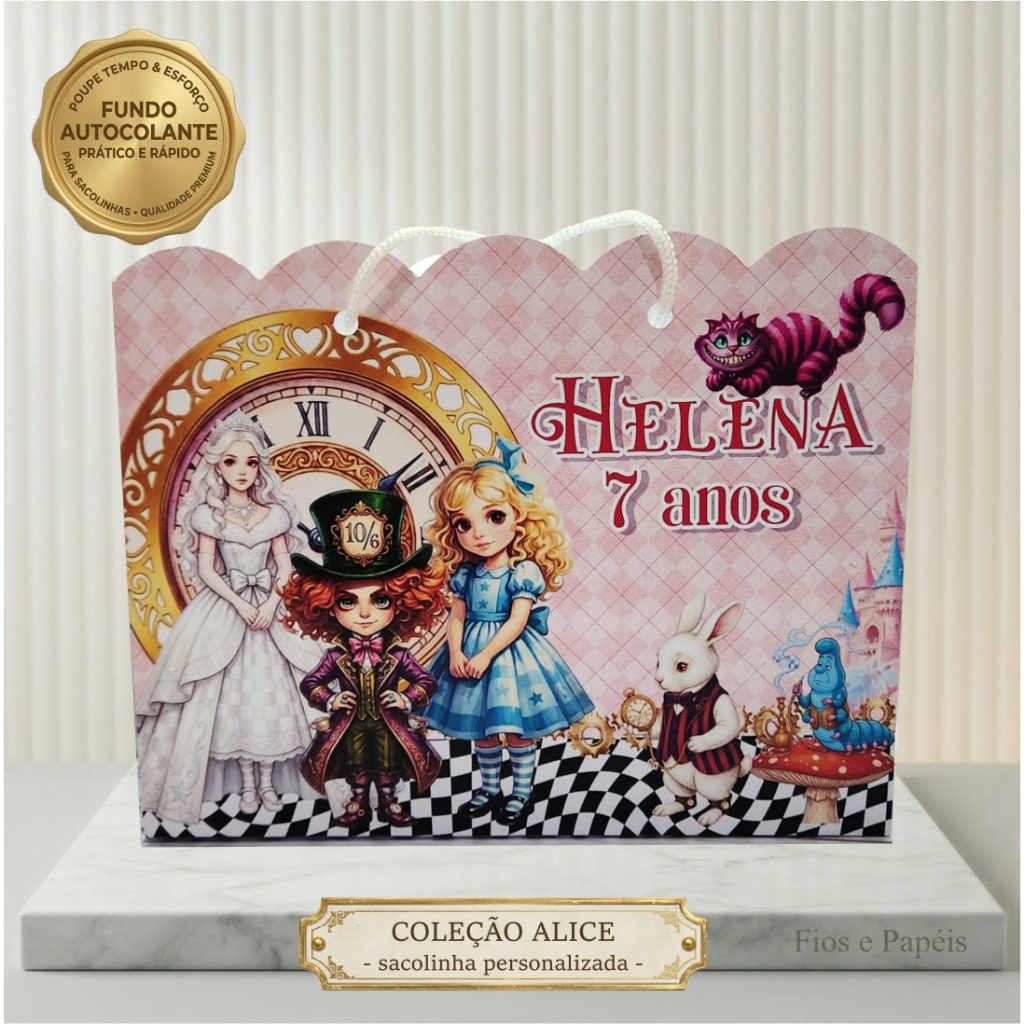 Sacolinha Personalizada Alice no país das maravilhas lembrancinha aniversário guloseimas surpresa