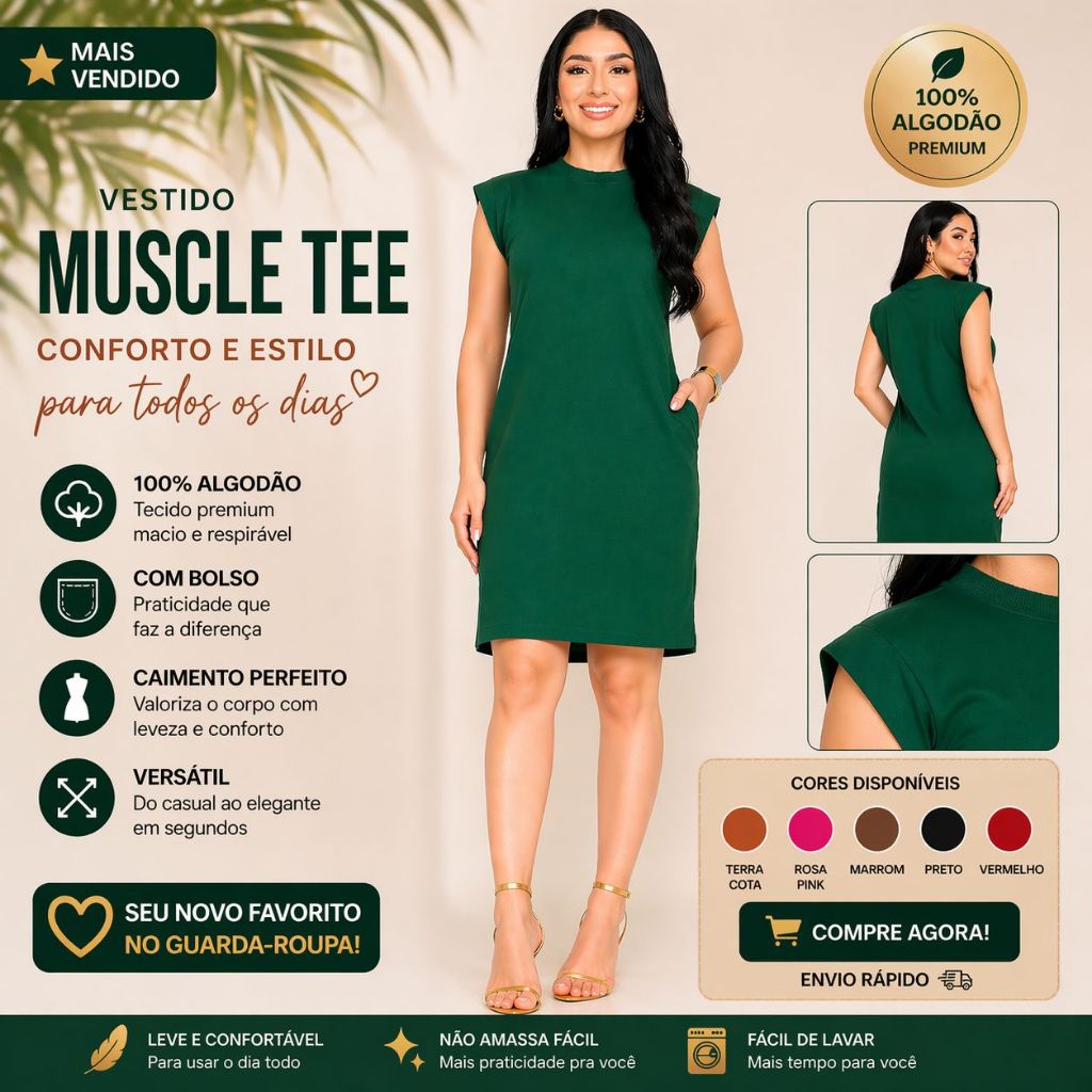 Vestidos Feminino Midi Com Bolso Vestido De Manga Curta Muscle Tee Tecido Algodão Super Promoção