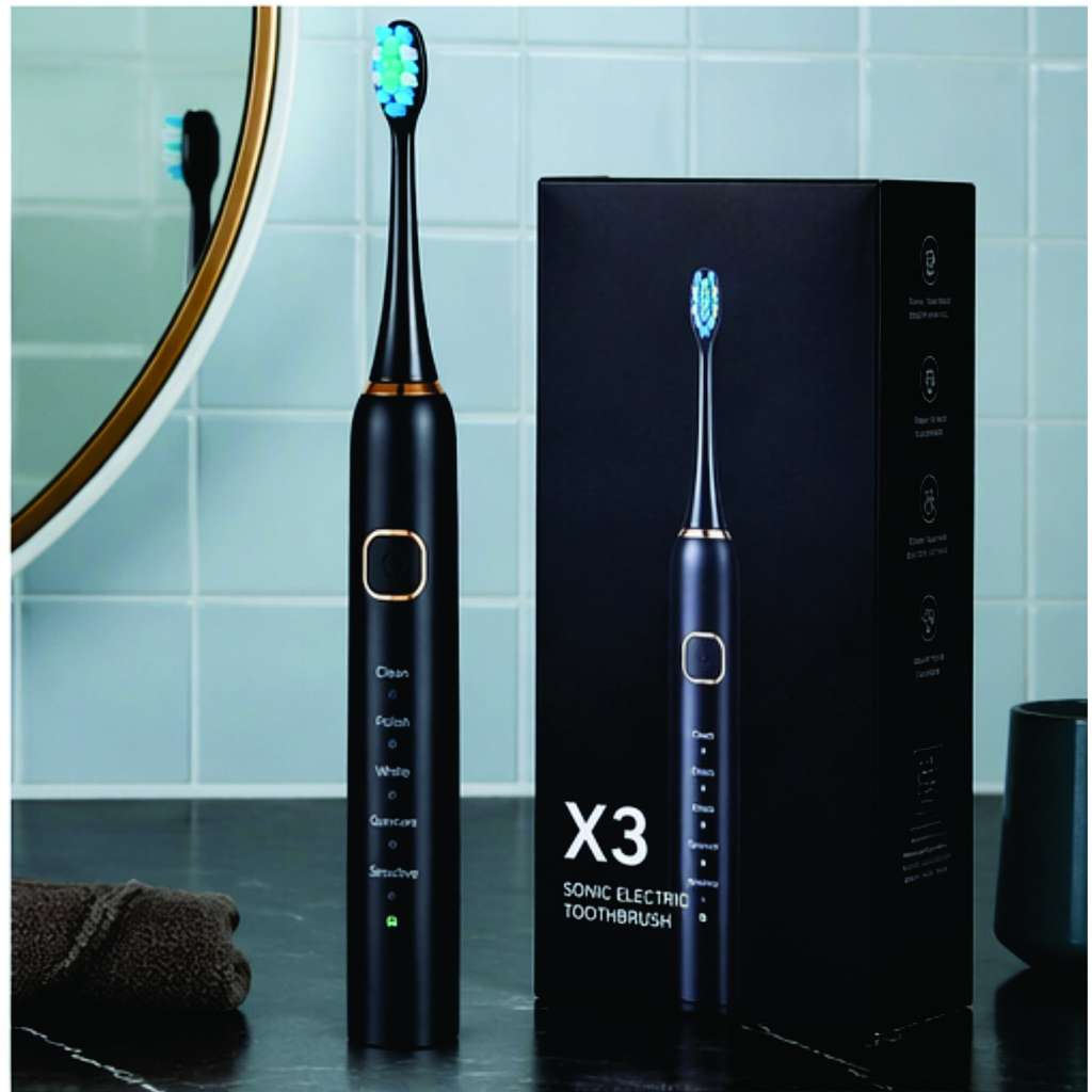 Escova de Dente Elétrica Sônica Profissional Recarregável X3 USB | Limpeza Profunda, 5 Modos, Bateria Longa Duração