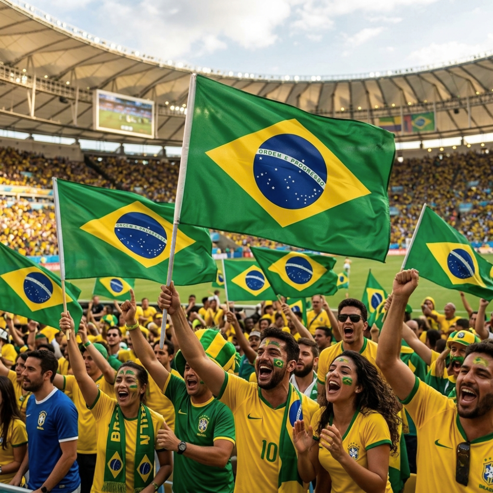 1, 2, 4 Ou 6 Bandeiras Do Brasil De Mão Com Haste 50x70cm Em Poliéster Copa Do Mundo Eleição Decoração Festa Evento