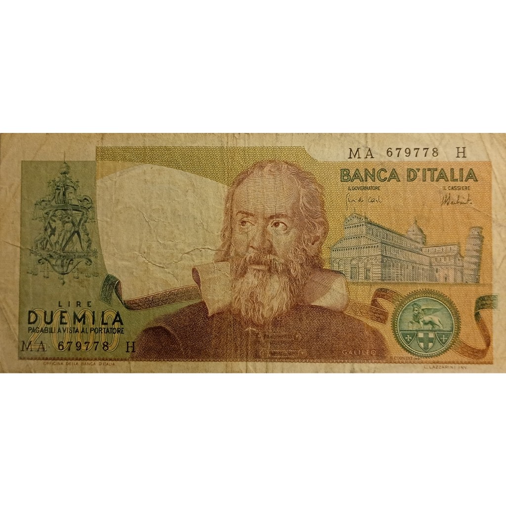 cédula 2000 liras 1973 galileo itália