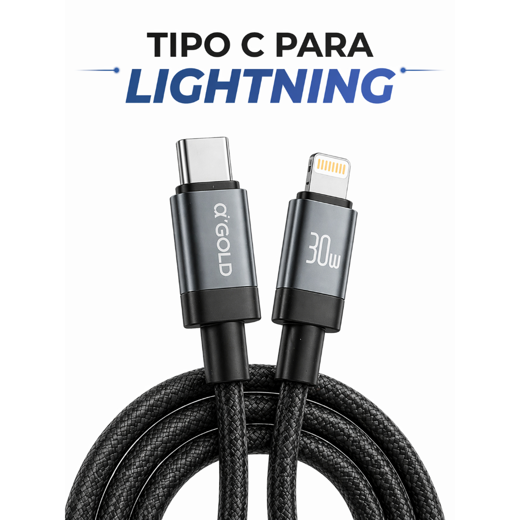 Detalhes do Cabo Carregador Tipo C Para Lightning de Iphone 30W TURBO Ultra Resistente 1M IPhone 11 12 13 14