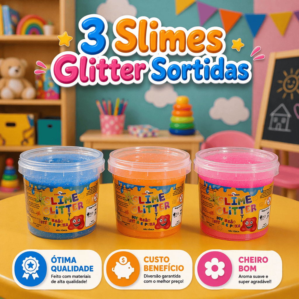 Slime Puxa Puxa Glitter Kit com 2, 3, 4 ou 6 Unidades Para Festa Infantil Lembrancinha Surpresa