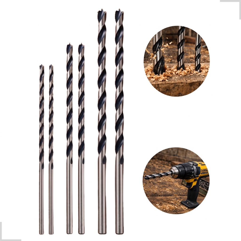 Kit 6 Brocas Extra Longa Pra Madeira Mourão 6mm 8mm e 10mm Serpentina Fibrocimento 3 Três Pontas