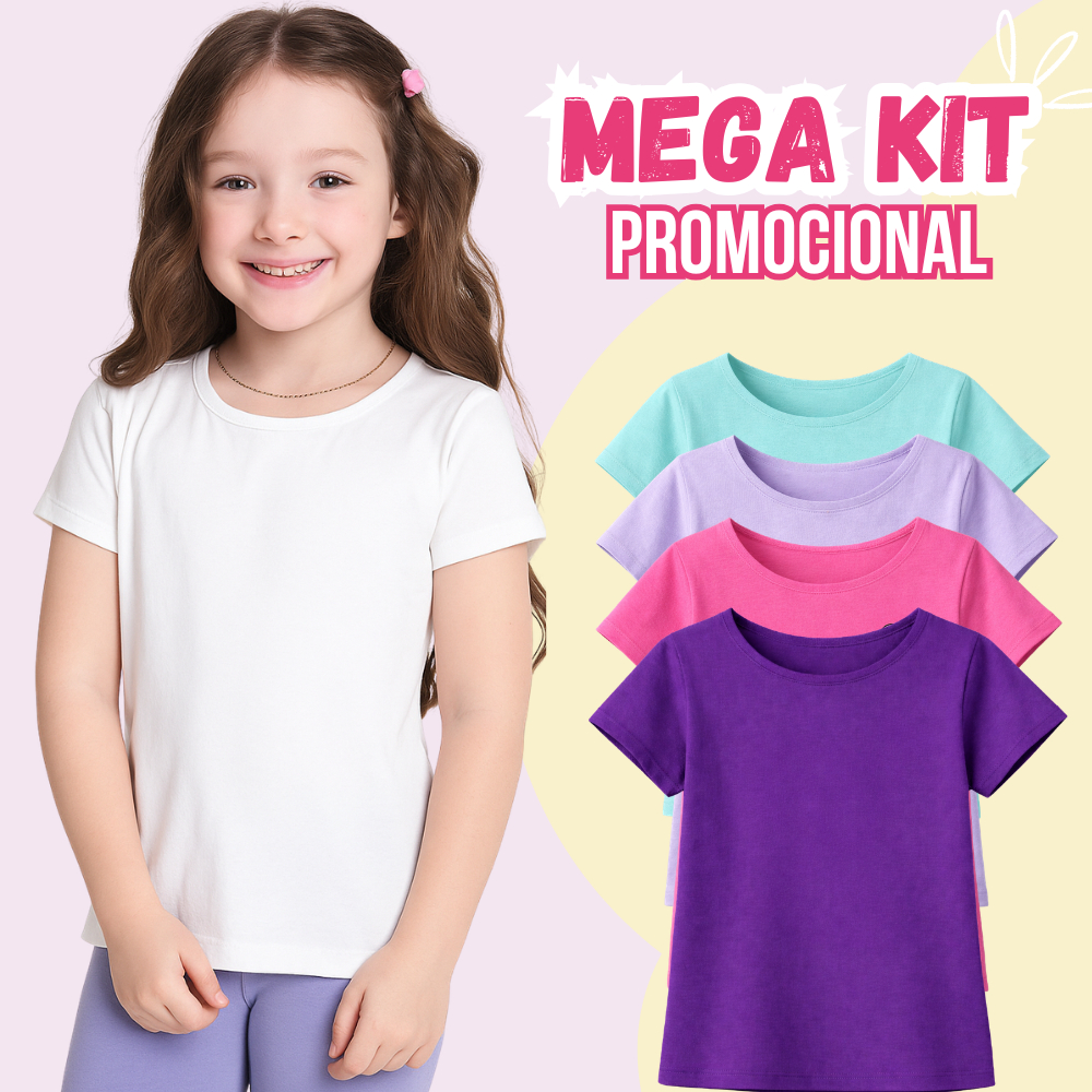Kit 03 e 05 Blusa Infantil Feminina Basica Lisa Camiseta para Criança Menina Princesa Boneca Conforto e Qualidade