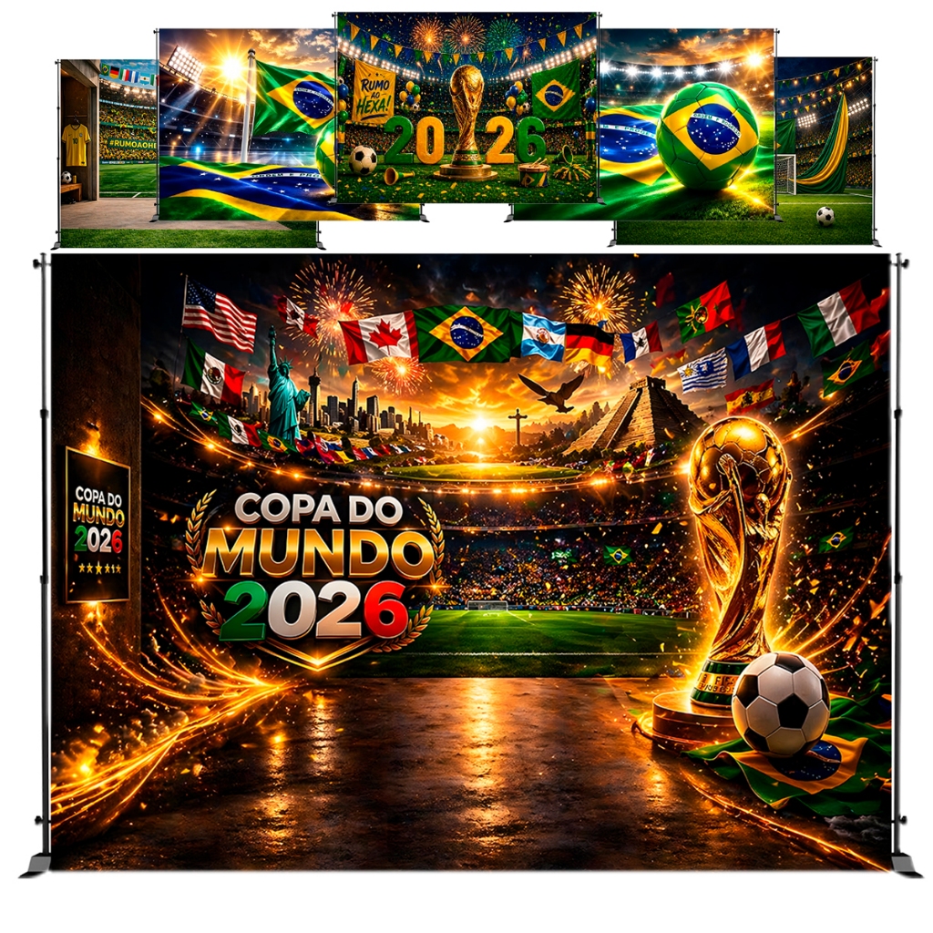 Fundo Fotográfico Copa Do Mundo 2026 Brasil Tecido Sublimado 1,70 x 2.50m