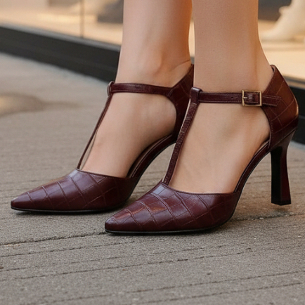 Scarpin Feminino Croco Salto Taça 8cm Tira no Tornozelo Bico Fino Confortável Social Elegante em Oferta na Shopee