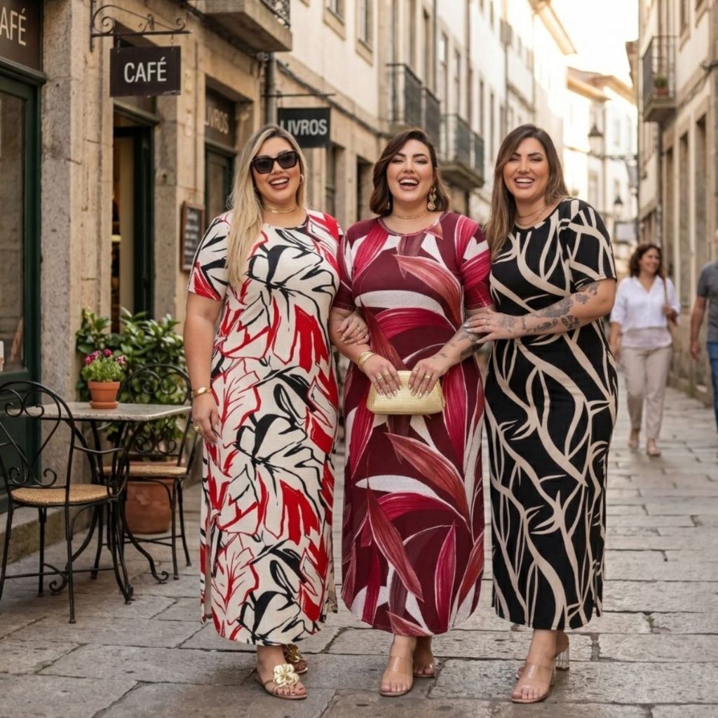 KIT 3 Vestidos longos Plus Size Moda Feminina Comfy Curve 44 ao 58 Curvas Reais 