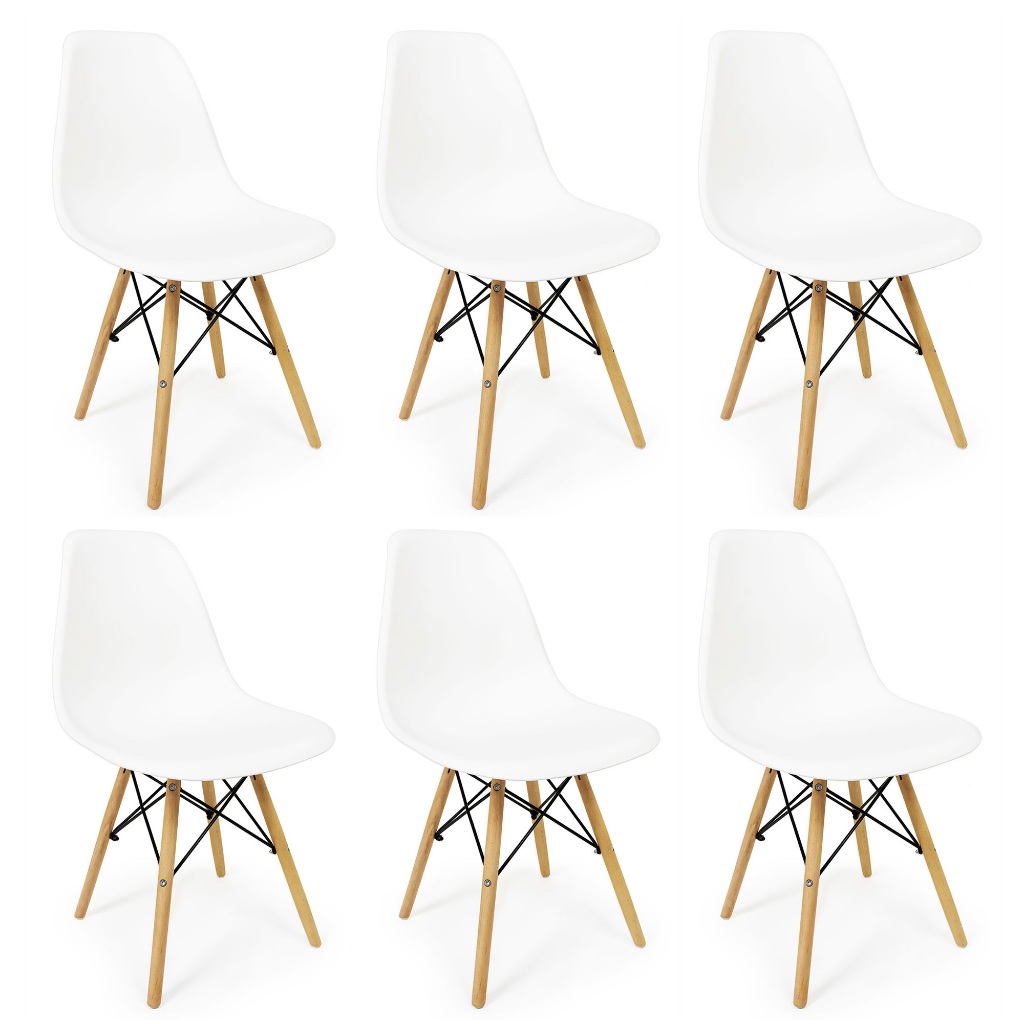 Kit 6 Cadeiras Eiffel Eames de Para Sala Escritório Cozinha Pés de Madeira