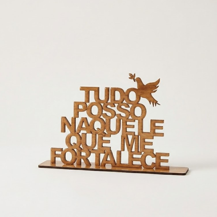Enfeite de Mesa Decorativo MDF Tudo Posso Naquele Que Me Fortalece – Decoração Religiosa Cristã, Placa Motivacional — imagem 2 de 2