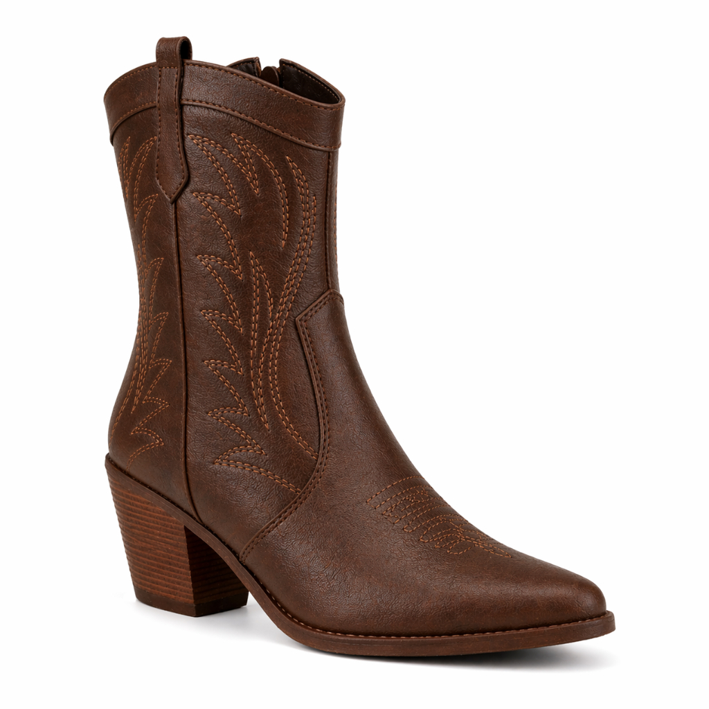 Bota Texana Bordada Feminina Cano Curto Salto Médio Western