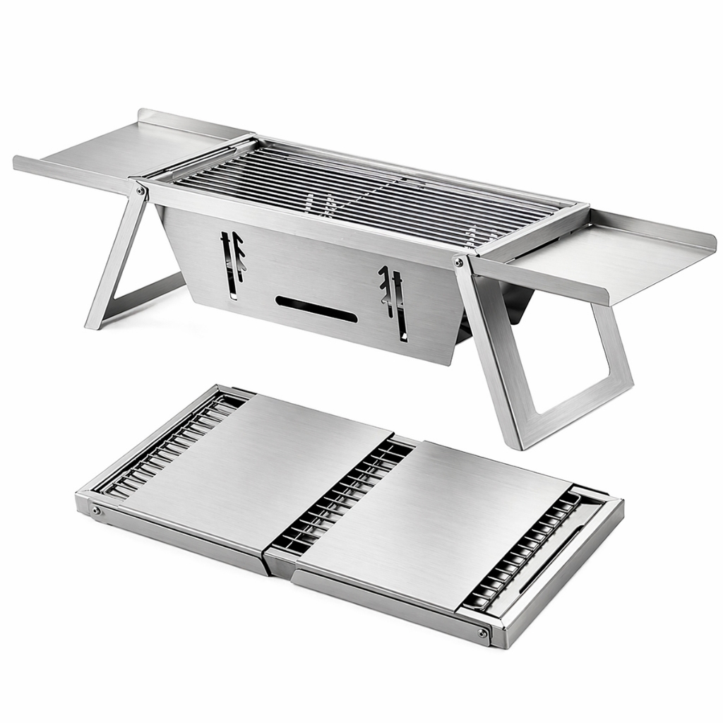 Churrasqueira Portátil Desmontável a Carvão Inox Escovado para camping área de lazer Flex Grill
