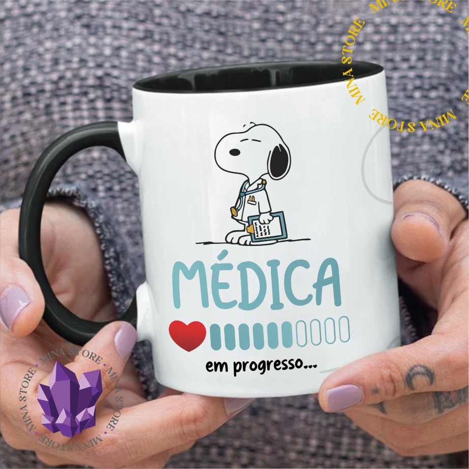 Caneca Médica Linha Snoopy Profissões Medicina Estudante