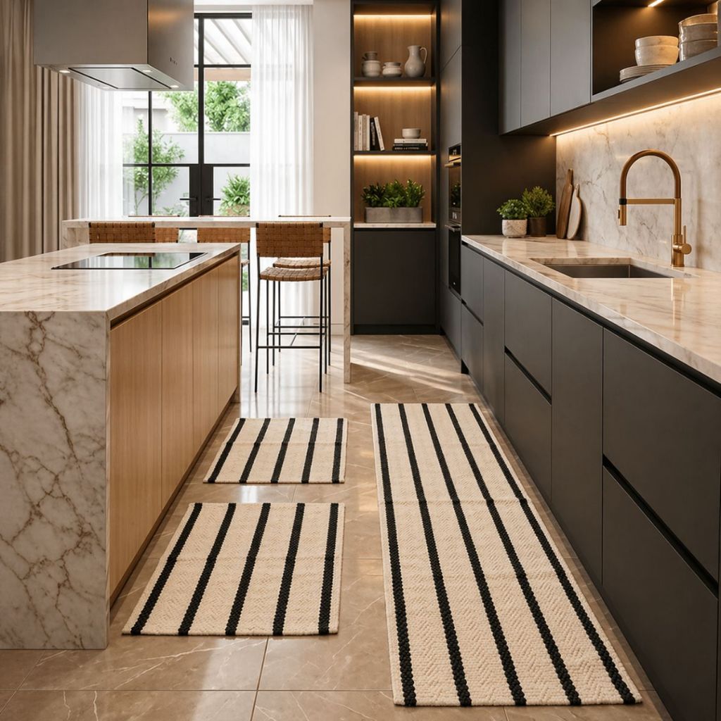 Kit Tapete Passadeira Paris 3 Peças Cozinha Quarto Corredor Algodão Lavável