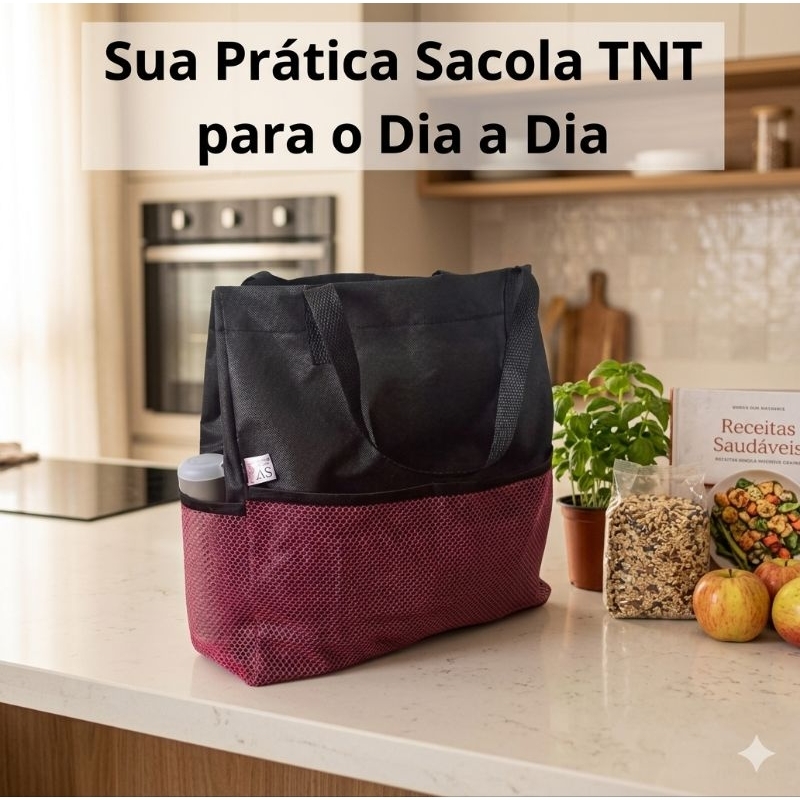 Bolsa Sacola TNT Preta com 2 bolsos e Alças reforçadas Academia Mercado Feira Passear Anny Shop