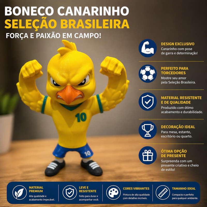 Boneco Canarinho Seleção Brasileira Decorativo Impressão 3D