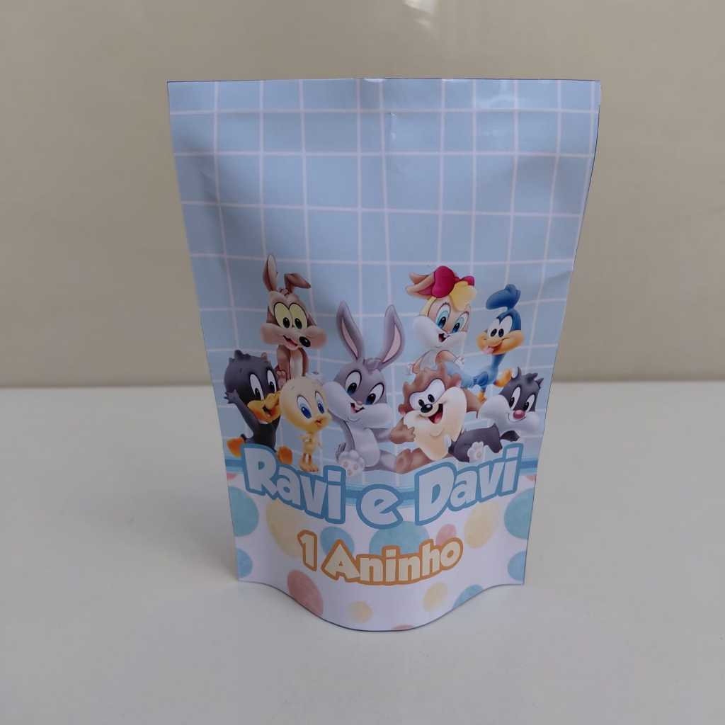 Saquinhos Personalizados Metalizado ZipLock - Lembrancinha Personalizada -   Baby Looney Tunes - Saquinho Surpresa