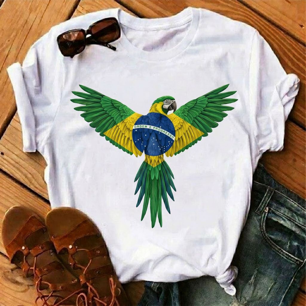 Camiseta Feminina Blusa Brasil Arara -T-shirt Copa do Mundo 2026