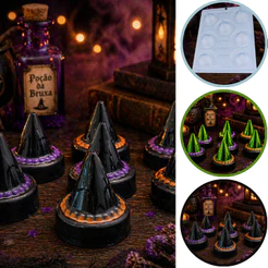 1~4 FORMA BWB COM SILICONE (3 PARTES) CÓD.:9645 - CHAPÉU DE BRUXA 20g. HALLOWEEN DIA DAS BRUXAS (CHOCO)