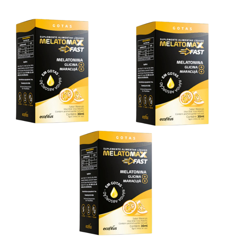 Kit com 3 Suplemento Melatonina + glicina Melatomax Fast 30 ml Maracujá - Ecofitus