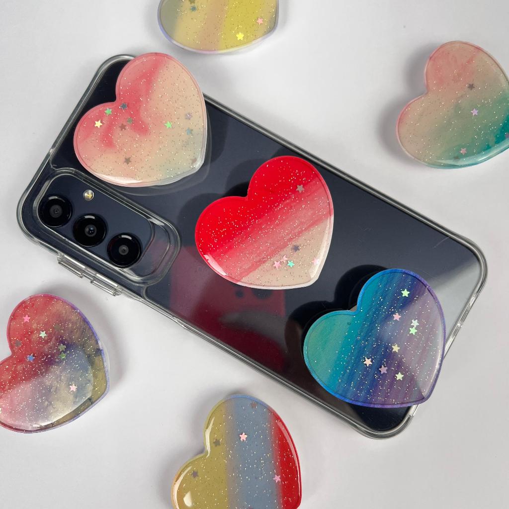 Suporte Coração Brilhante Para Capinha / Pop Socket Coração Colorido / Suporte Segura Celular (AB)