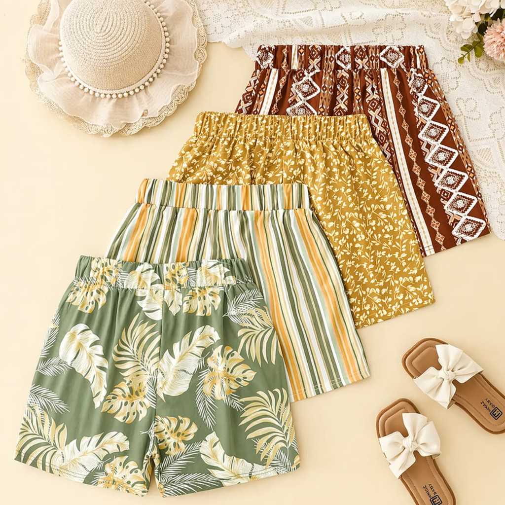 kit 4 Short Feminino Com Elástico Na Cintura Calção Feminino