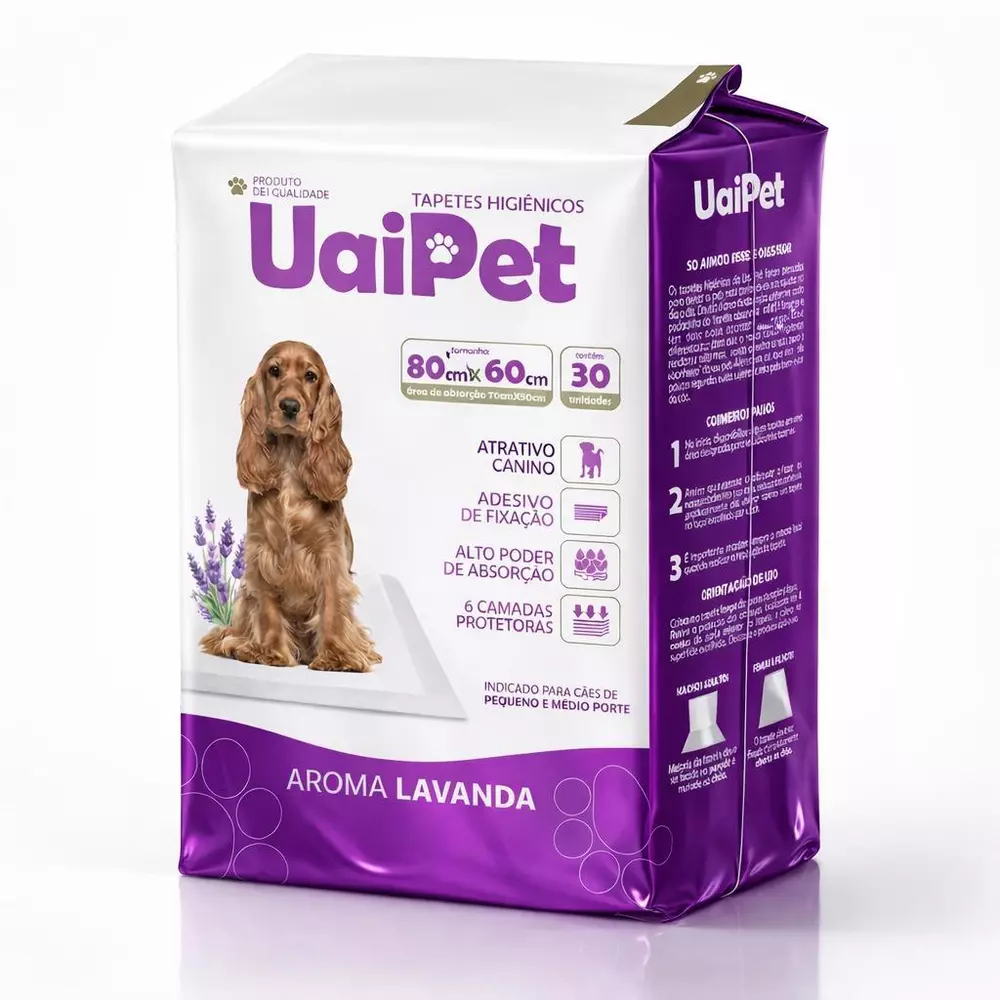Tapete Higiênico Uai Pet 80x60 Aroma Lavanda 30 Unidades Tapetinho Cão Cachorros Cães Manta Absorvente