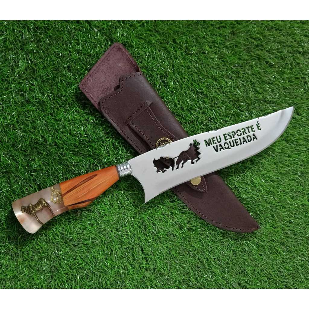Faca Artesanal Meu Esporte é Vaquejada - Faca de Churrasco Super Afiada (Personalizamos Nome)